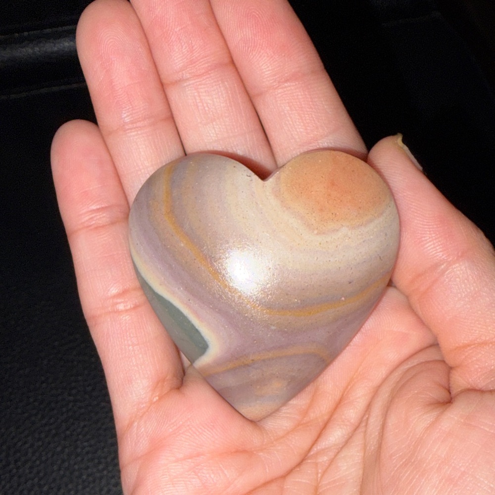 Polychrome Jasper Heart Stone - Pink & Cream Swirls